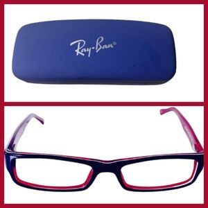 Ray-Ban Authentic Red White & Navy Blue Eye glass /Sunglasses Frames w/Blue Case